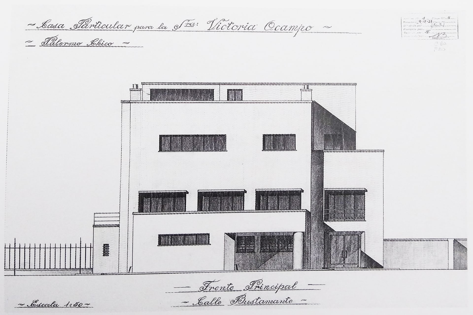 "Inspirada en el racionalismo de Le Corbusier (que en un principio iba a ser su proyectista pero que luego Victoria invitó a la Argentina solo a dar charlas), se elimina lo superfluo, porque los ornamentos son necesariamente historicistas", dice Betti. Plano tomado del libro "Bustillo, un proyecto de arquitectura nacional", de Martha Levisman.