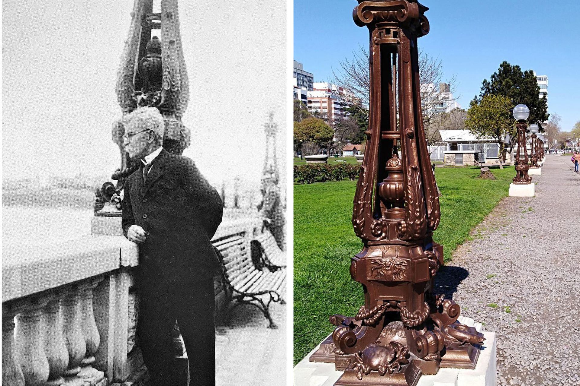The photographer José Virginio Freitas in the old French boulevard (where he had his shop) and next to the beautiful lampposts that today embellish Miter Square.