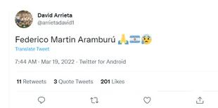 David Arrieta lamentó la muerte de Federico Aramburu