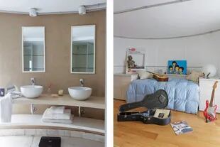 La habitación de su hijo está equipada con baño privado y acceso por la escalera que sube desde la cocina. La cama y las mesas de luz contra la pared aumentan el espacio. El cuadro es de Ariel Pari.
