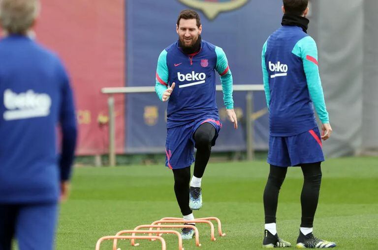 Messi, en un entrenamiento de Barcelona.