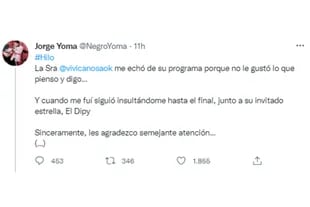 Descarga Jorge Yoma en Twitter en el Programa Echara de Que Viviana Canosa (Foto: Twittter @negroyoma)