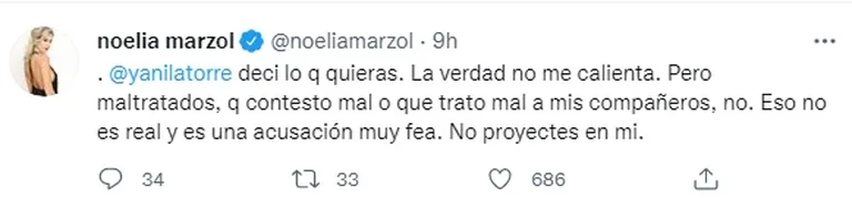 Noelia Marzol le respondió a Yanina Latorre (Crédito: Twitter)