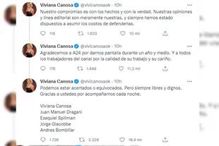 Viviana Canosa comunicó por Twitter lo sucedido (Captura Twitter @vivicanosaok)
