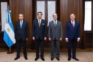 La actual composición de la Corte Suprema. los ministros Juan Carlos Maqueda; Horacio Rosatti;, Carlos Rosenkrantz y Ricardo Lorenzetti