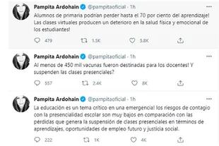 Los furiosos tuits de Pampita Ardohain por la suspensión de clases presenciales