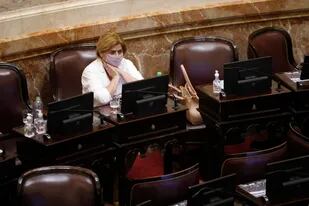 La senadora riojana Clara Vega hoy en la sesión de la Cámara alta que modificó el impuesto a los Bienes Personales.