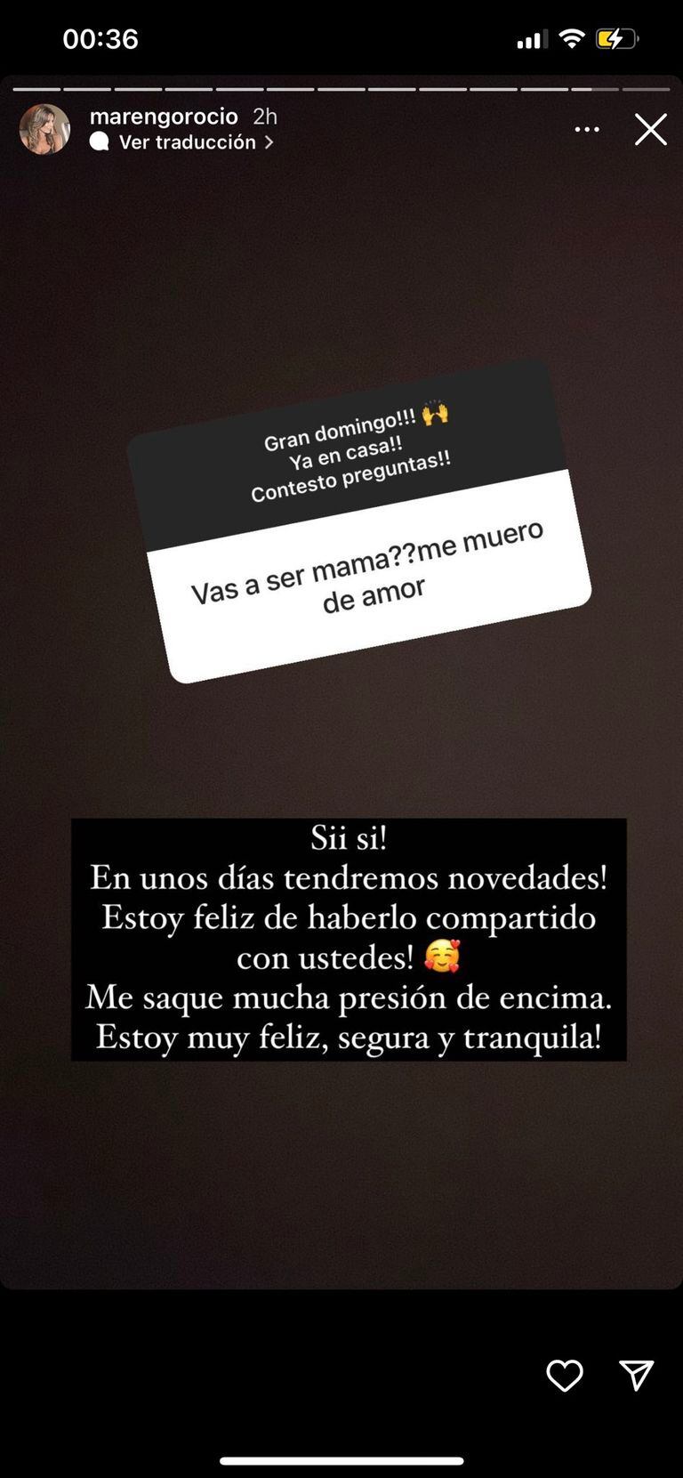 La historia de Instagram de Rocío Marengo