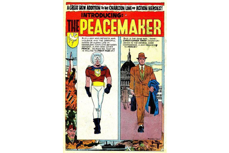 Joe Gill (guion) y Pat Boyette (dibujos) presentaron a Peacemaker como historieta complementaria de la revista The Fightin’ 5 N° 40, publicada por Charlton Comics en noviembre de 1966; DC compraría los derechos del personaje en 1983