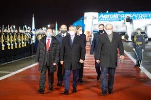 El presidente Alberto Fernández, junto a su comitiva, en Moscú