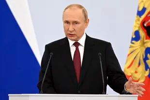 El presidente ruso Vladimir Putin habla en un acto para anunciar la incorporation a Rusia de regiones occupadas de Ukraine