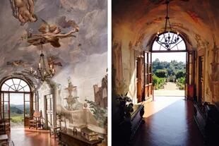 En el pasillo que atraviesa la residencia principal y lleva al jardín posterior, los frescos contrastan con la austeridad del piso ladrillo cocido que se puede encontrar en las casas más humildes de la región tanto como en la Galería Uffizi. 