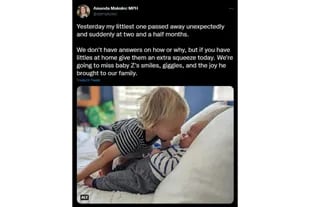 El tweet de Amanda Makulec en donde cuenta qué pasó con su hijo. Foto: Twitter