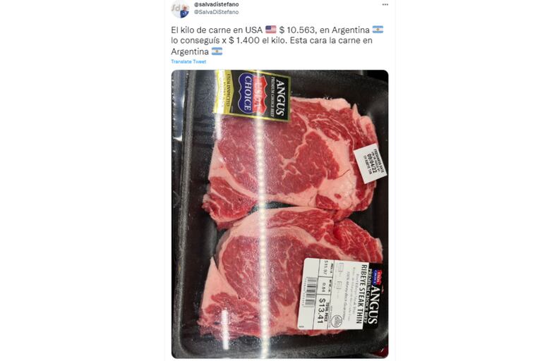 El analista económico y de mercados, Salvador Di Stefano compartió una imagen de una bandeja con un kilo de carne y generó un fuerte debate en Twitter
