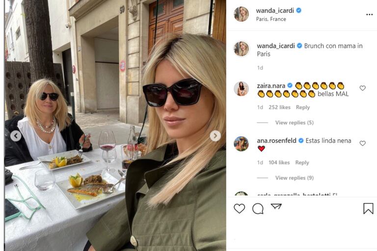 Wanda Nara y su madre Nora Colosimo disfrutaron de un almuerzo en un restaurante en París