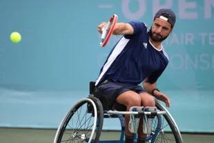 Novo en acción durante el British Open Wheelchair Tennis Championships de 2022; el ovetense era el mejor tenista de España en silla de ruedas.