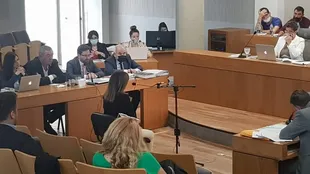 La Fiscalía de juicio no encontró elementos para sostener la acusación contra el viudo. (Foto: Margarita Riera de Dalmasso (de espaldas, en el centro), durante su declaración)