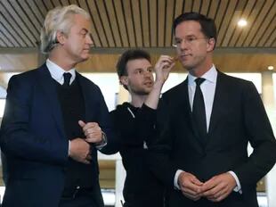 Wilders y Rutte antes del debate de anteanoche en Rotterdam