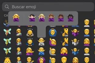 La persona con brazos en "X" figura entre los emojis de WhatsApp con distintos sexos