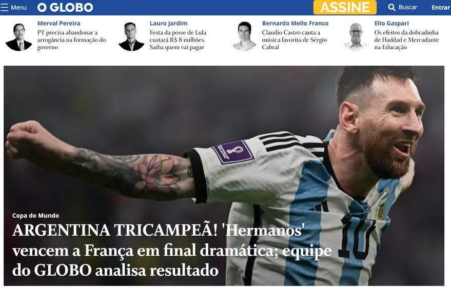 Así tituló O Globo el triunfo argentino
