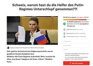 La petición publicada en Change.org por ciudadanos suizos, bielorrusos y ucranianos al momento que alcanzó 30 mil firmas.