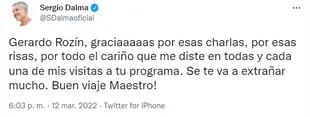 Sergio Dalma despidió a Gerardo Rozín en Twitter