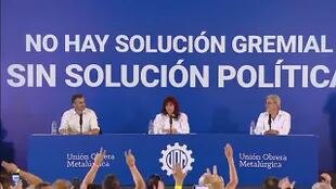 Achával, Cristina Kirchner y Furlán, en el acto de la UOM, en Pilar