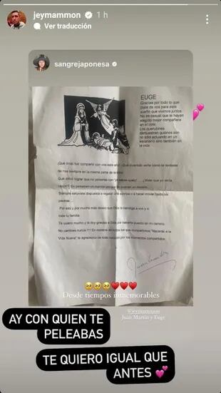 La China Suárez publicó la carta que Jey Mammon le escribió cuando era su profesor de catequesis y él le dedicó una tierna respuesta