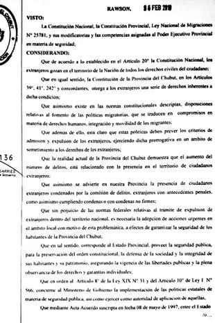 El decreto firmado por el gobierno de Chubut