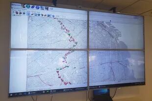 Una vista del sistema de monitoreo en tiempo real de los viajes en colectivo del sistema SUBE