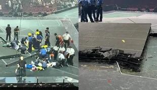 Las fotos de las secuelas del incidente del jueves mostraban a la policía, los paramédicos y el equipo de producción en el escenario