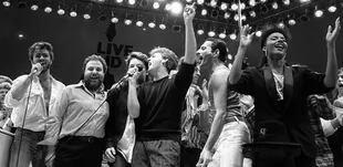 En Live Aid, con Bono, McCartney y Mercury, entre otros