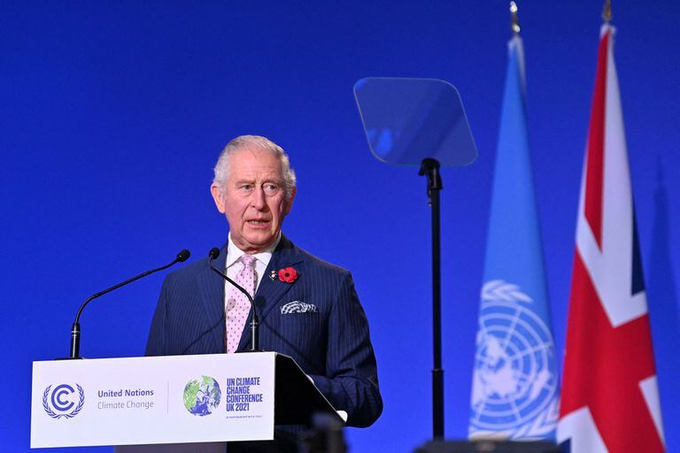El príncipe Carlos de Gales, de Gran Bretaña, habla durante la ceremonia de apertura de la Conferencia de las Naciones Unidas sobre el Cambio Climático COP26 en Glasgow, Escocia, el 1 de noviembre de 2021