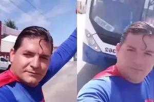 El Superman brasileño fue atropellado al parar un colectivo con sus “poderes”