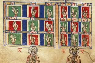 Contar con los dedos del 1 al 20.000, de "De numeris". Codex alcobacense, por Rabanus Maurus (780-856)