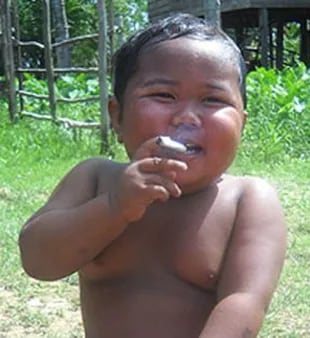 En 2010, un niño de 2 años de Indonesia, Ardi Rizal, fue noticia por tener el hábito de fumar 40 cigarrillos al día