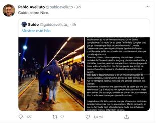Pablo Avelluto compartió en su cuenta de Twitter el mensaje que Guido posteó tras la muerte de Nicolás