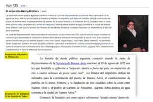 Un fragmento del posteo de Wikipedia que se repite en la tesis de Fabiola Yañez.