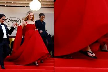 Sin causa y sin código: Jennifer Lawrence reveló por qué uso ojotas en la alfombra roja de Cannes 2023