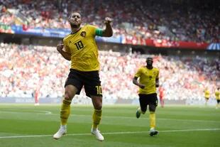 Hazard celebra el cuarto gol de Bélgica, durante el segundo tiempo