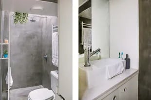 El parquet original y el revestimiento del baño se reemplazaron por microcemento continuo.