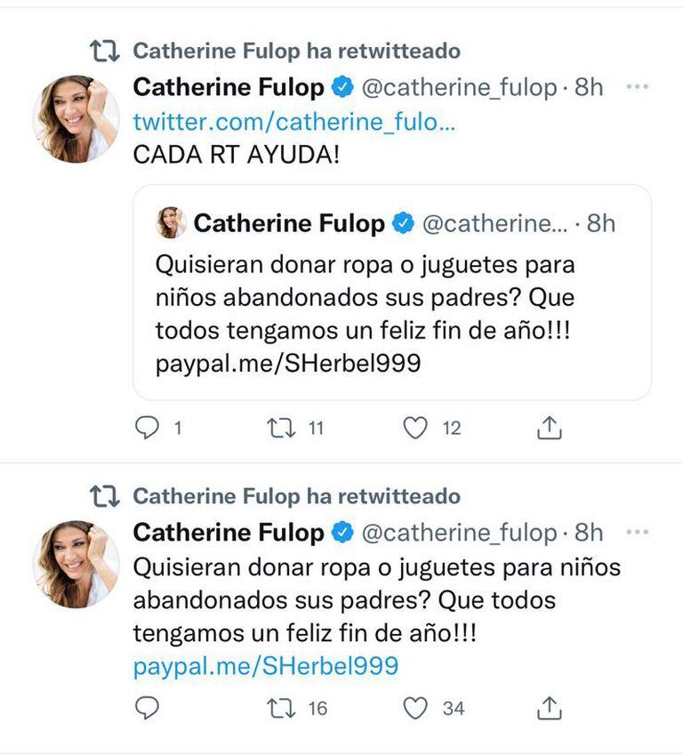 Los tuits que publicaron los hackers desde la cuenta de de Catherine Fulop