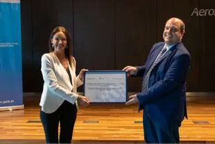 Paola Tamburelli, de la ANAC, y Pablo Ceriani, presidente de Aerolíneas Argentina, ambos responden al senador Mario Recalde