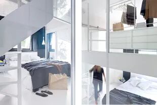 La cama ‘Ghost’ (Gervasoni) se ubicó entre dos mesitas de luz diseñadas por el arquitecto Dell’Uva en hierro laqueado blanco.