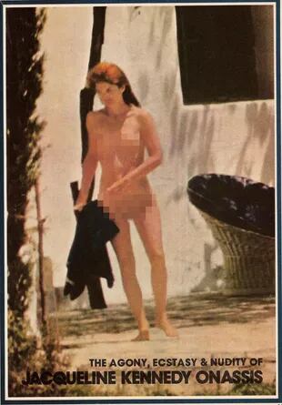 Jackie Kennedy en las páginas de Hustler. El título de la nota: "La agonía, éxtasis y desnudez de Jacqueline Kennedy Onassis".