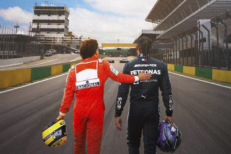 Aryton Senna y Lewis Hamilton, una imagen emotiva en la antesala del GP de Brasil