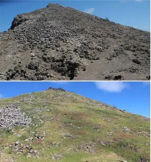 Las fotos tomadas en 2012 (arriba) y 2020 (abajo) muestra la transformación de la isla