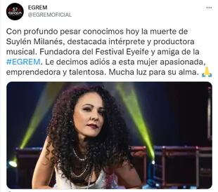 El mensaje de la Empresa de Grabaciones y Ediciones Musicales por la muerte de Suylén Milanés (Foto: Twitter)