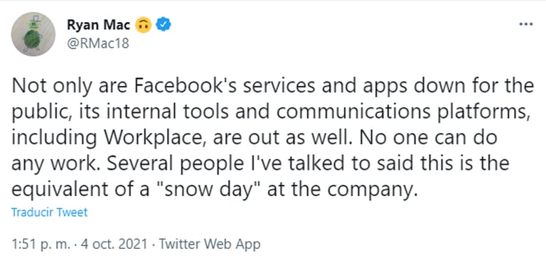 Un periodista del NYT reveló que en Facebook tampoco funcionan los servicios de comunicación interna para empleados