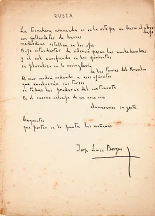 Una de las tres versiones del "poema probolchevique" de un joven Borges: "Rusia"